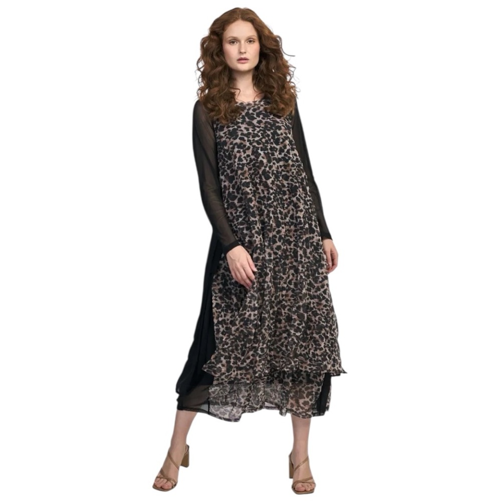 Alembika Wildcat Leopard Sheer Mesh Midi Tunic Modern Art-to-Wear Reg. $255 NWT